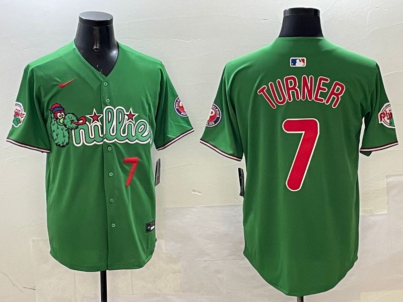 Men Philadelphia Phillies #7 Turner Green Three generations Joint Name Game 2025 Nike MLB Jersey style 5->philadelphia phillies->MLB Jersey